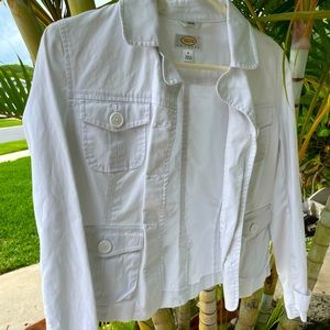 Gorgeous crisp white Talbots jean jacket